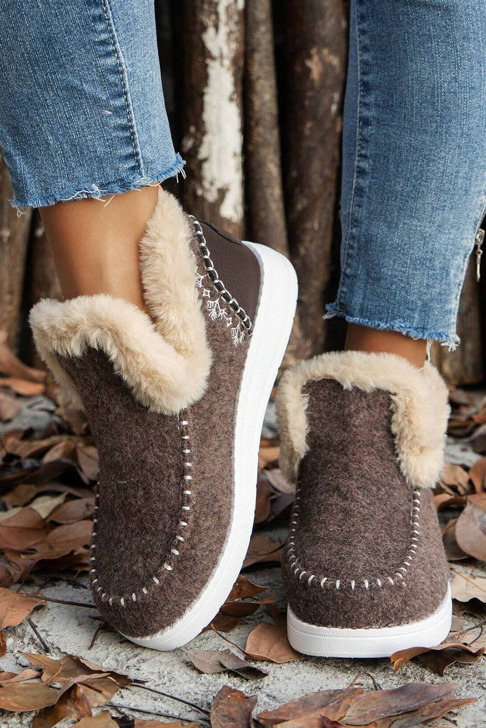 Anklet Boots Suede Stitching Patchwork Plush Lined